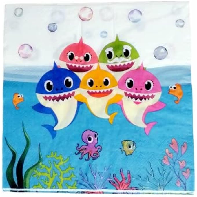 FAM 10PCS SHARK NAPKIN  KIDS TISSUE PAPER NAPKINS  BABY SHARK NAPKINS FOR KIDS PARTY  KIDS PARTY NAPKINS  SHARK TISSUE PAPERKIDS PARTY FAVORS (SHARK) - Image 2